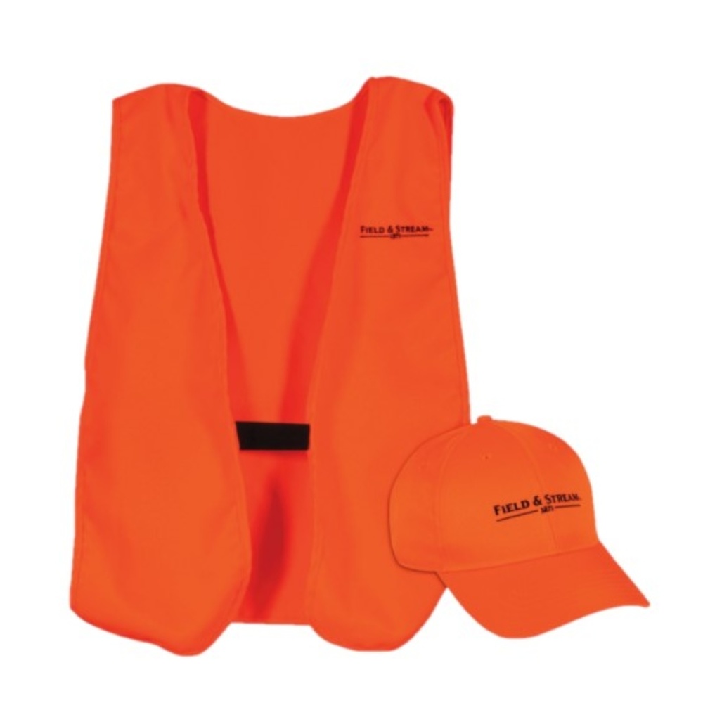 Field & Stream High Visibility Safety Orange Hunting Hunter Cap Vest Hat Combo